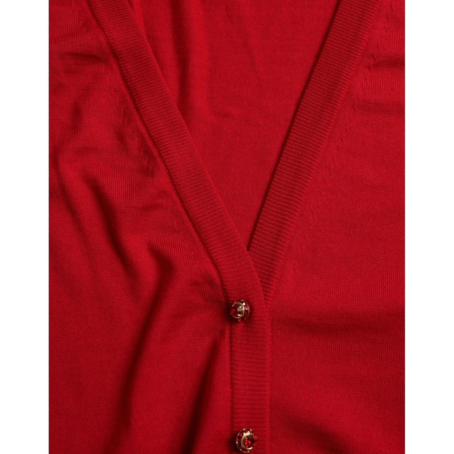 Dolce & Gabbana Red Wool V-neck Buttoned Cardigan Sweater