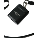 Dolce & Gabbana Black Leather Strap Silver Metal Logo Printed Airpods Case SMY101291