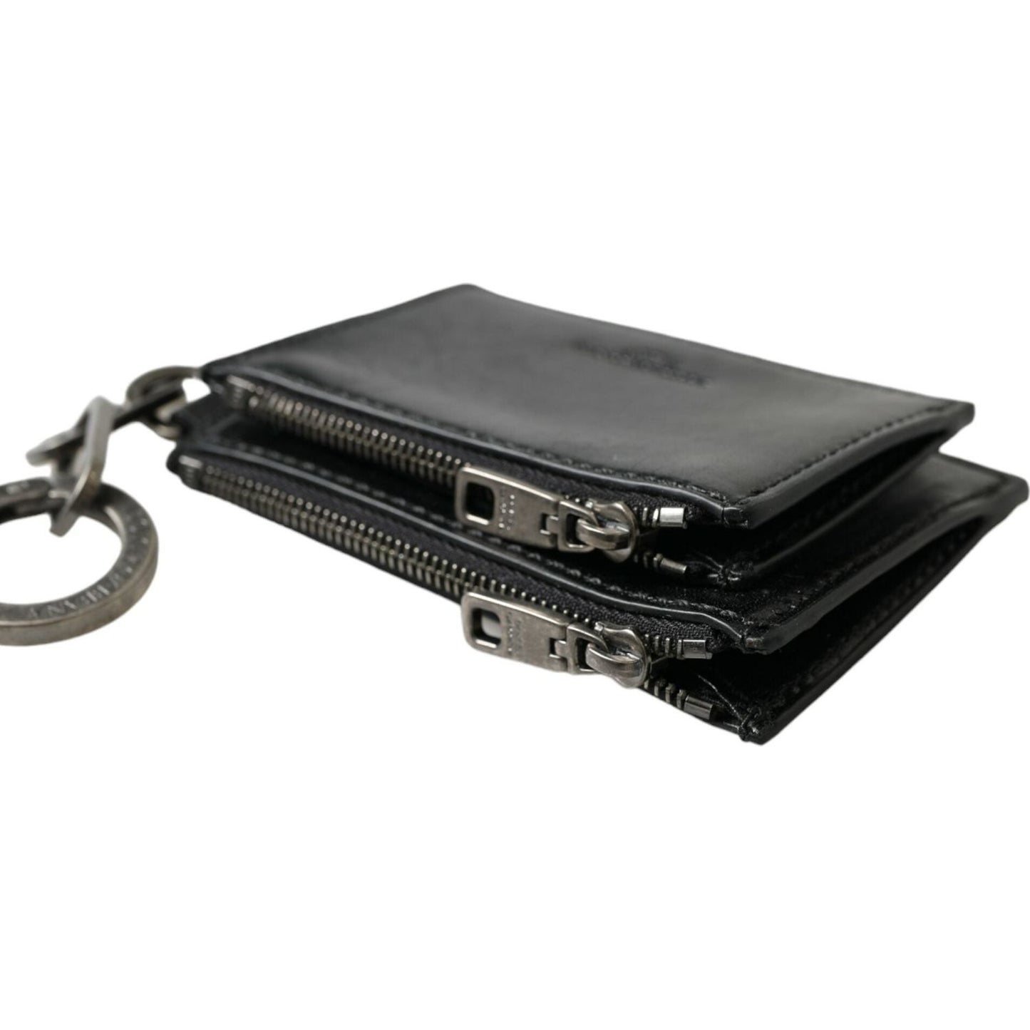 Dolce & Gabbana Black Leather Zip Logo Keyring Coin Purse Keyring Wallet SMY101292