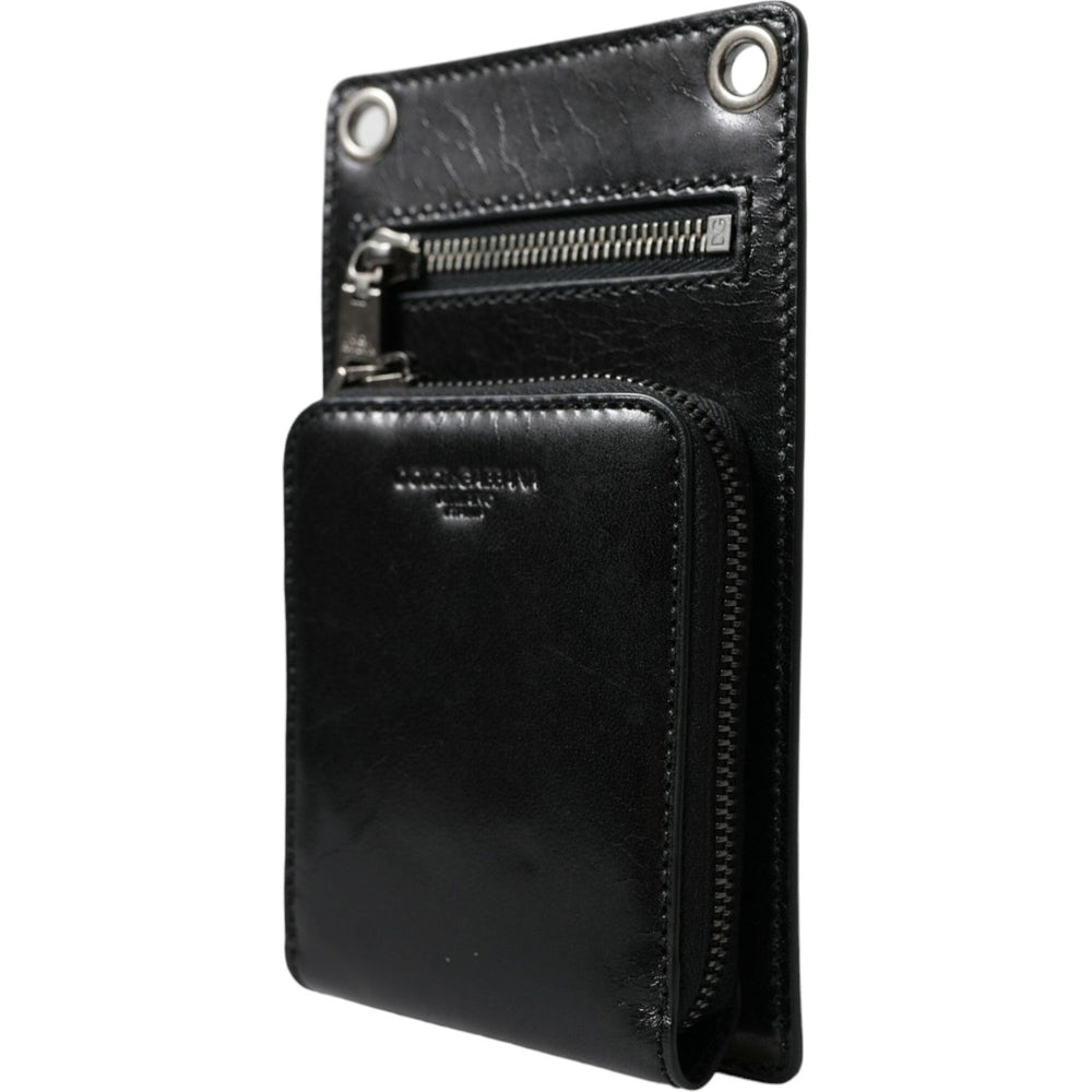 Dolce & Gabbana Wallet Black Horse Leather Zip Logo Cross Body Phone Slot SMY101297