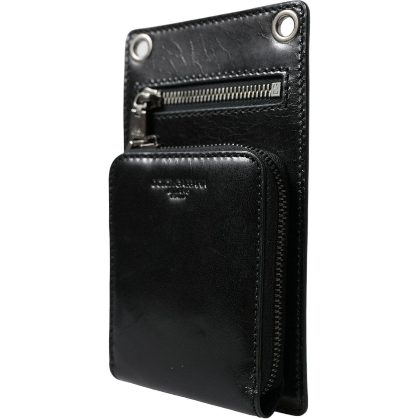 Dolce & Gabbana Wallet Black Horse Leather Zip Logo Cross Body Phone Slot SMY101297