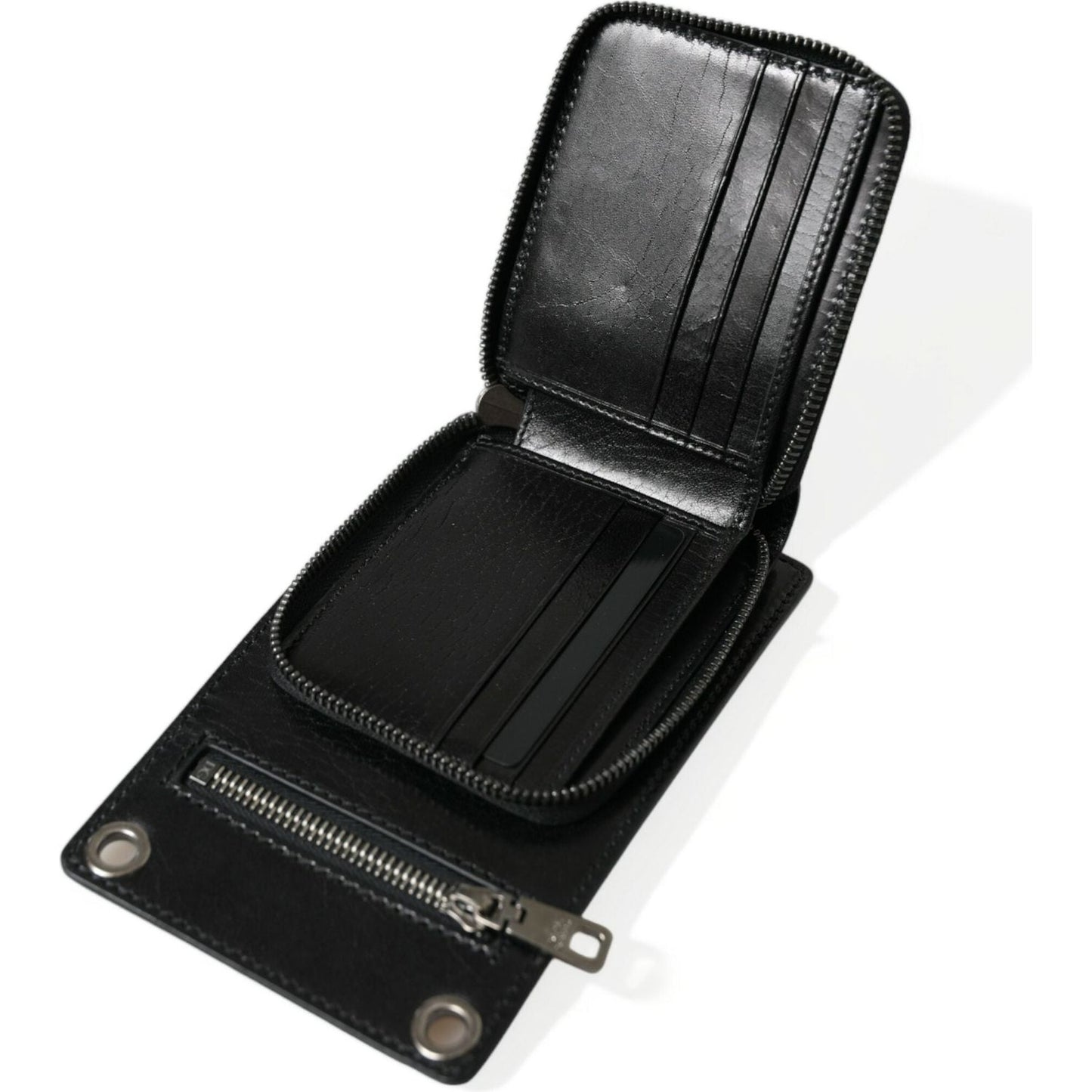 Dolce & Gabbana Wallet Black Horse Leather Zip Logo Cross Body Phone Slot SMY101297