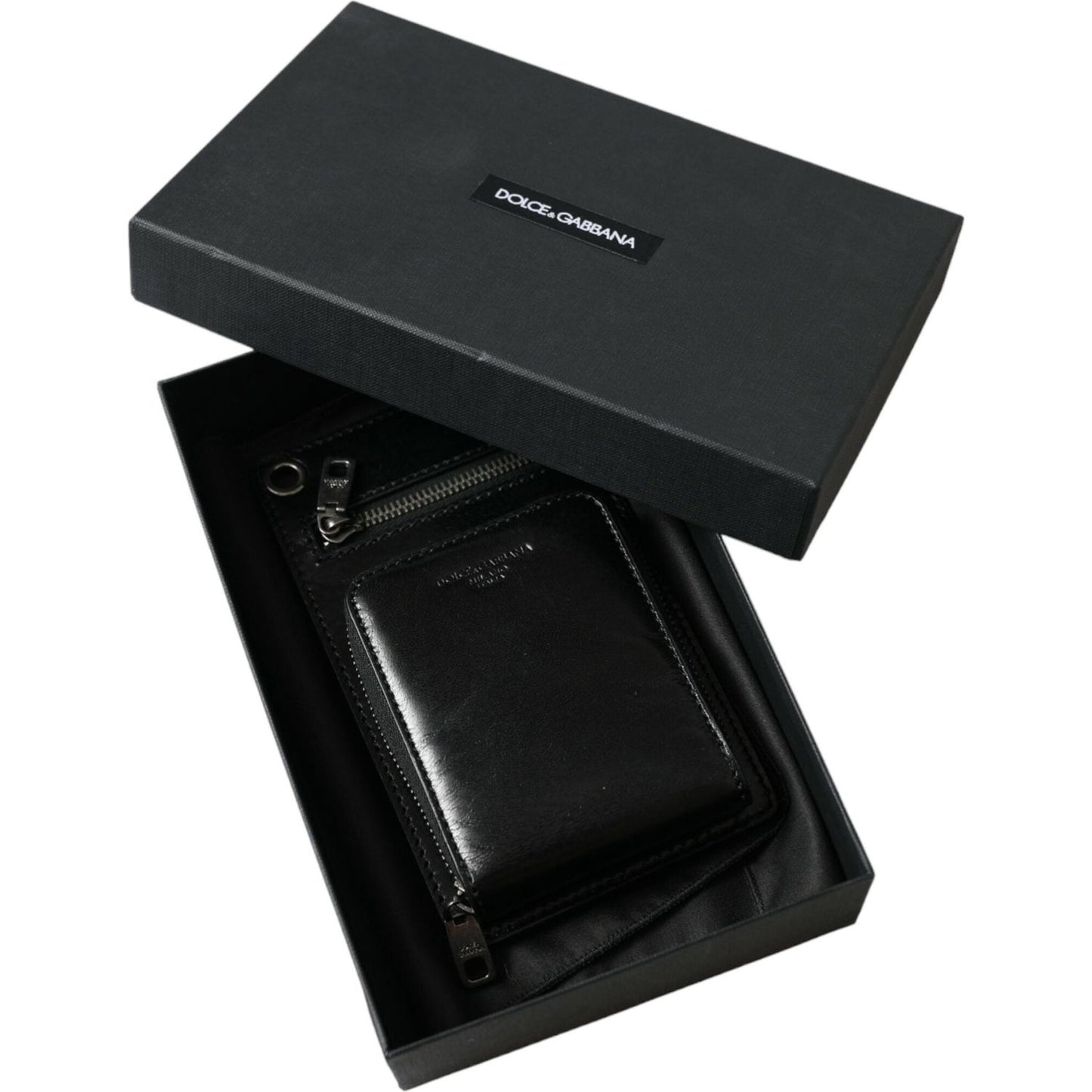 Dolce & Gabbana Wallet Black Horse Leather Zip Logo Cross Body Phone Slot SMY101297