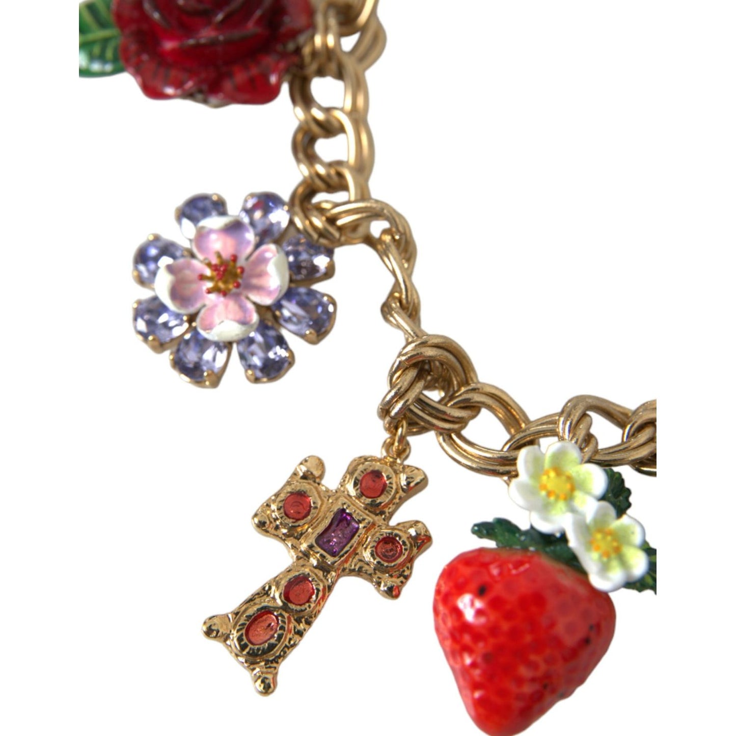 Dolce & Gabbana Gold Chain Rose Cross Strawberry Star Pendant Necklace SMY101443