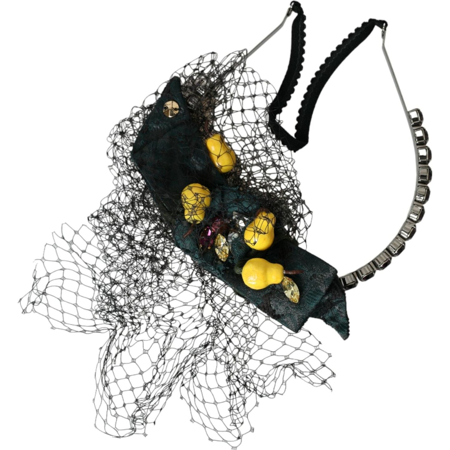 Dolce & Gabbana Black Lemons Sicily Purple Crystal Net Headband Diadem SMY101430