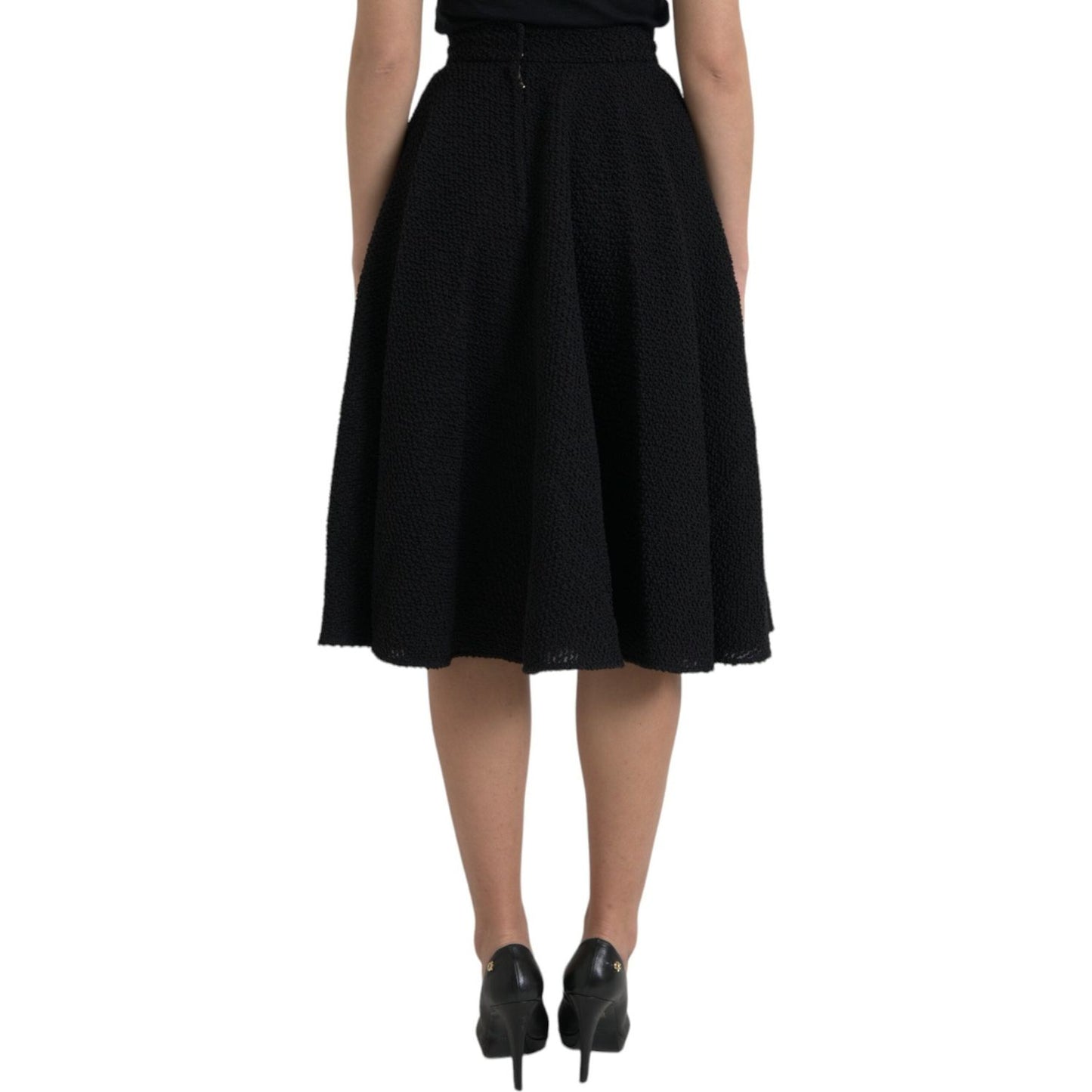 Dolce & Gabbana Black High Waist A-line Knee Length Skirt SKI1993-38