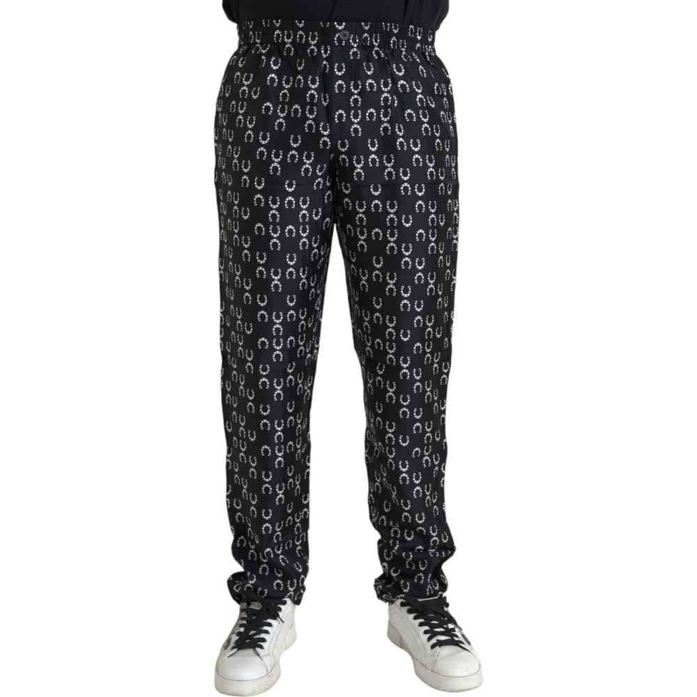 Dolce & Gabbana Black Horseshoe Print Silk Pants PAN75282-48