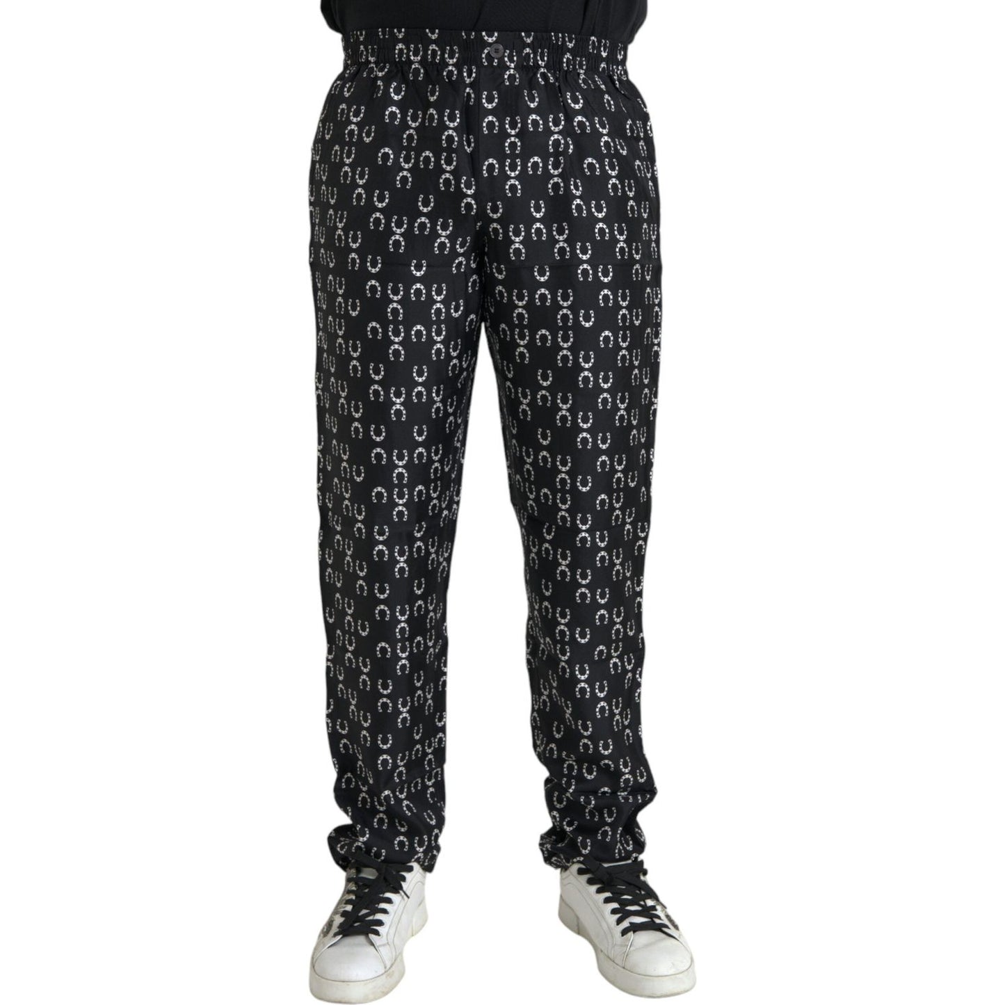Dolce & Gabbana Black Horseshoe Print Silk Pants PAN75282-48