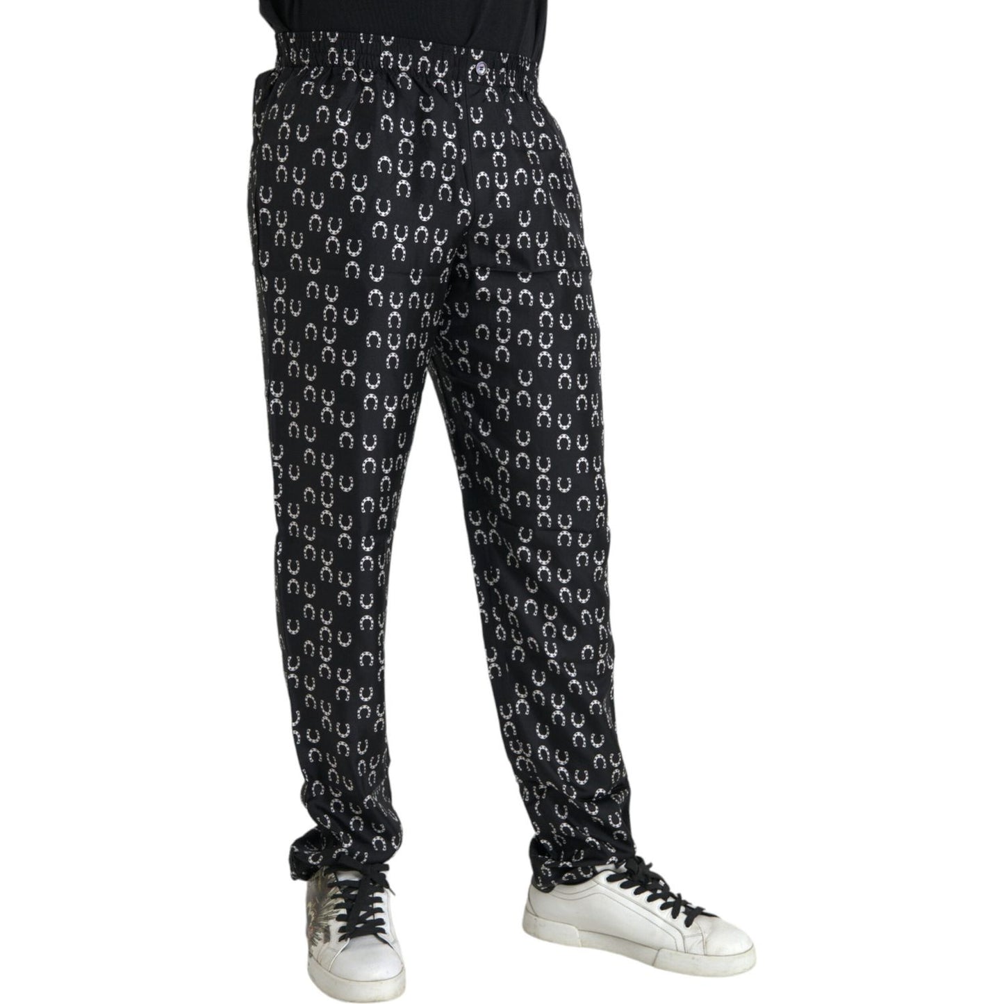 Dolce & Gabbana Black Horseshoe Print Silk Pants PAN75282-48