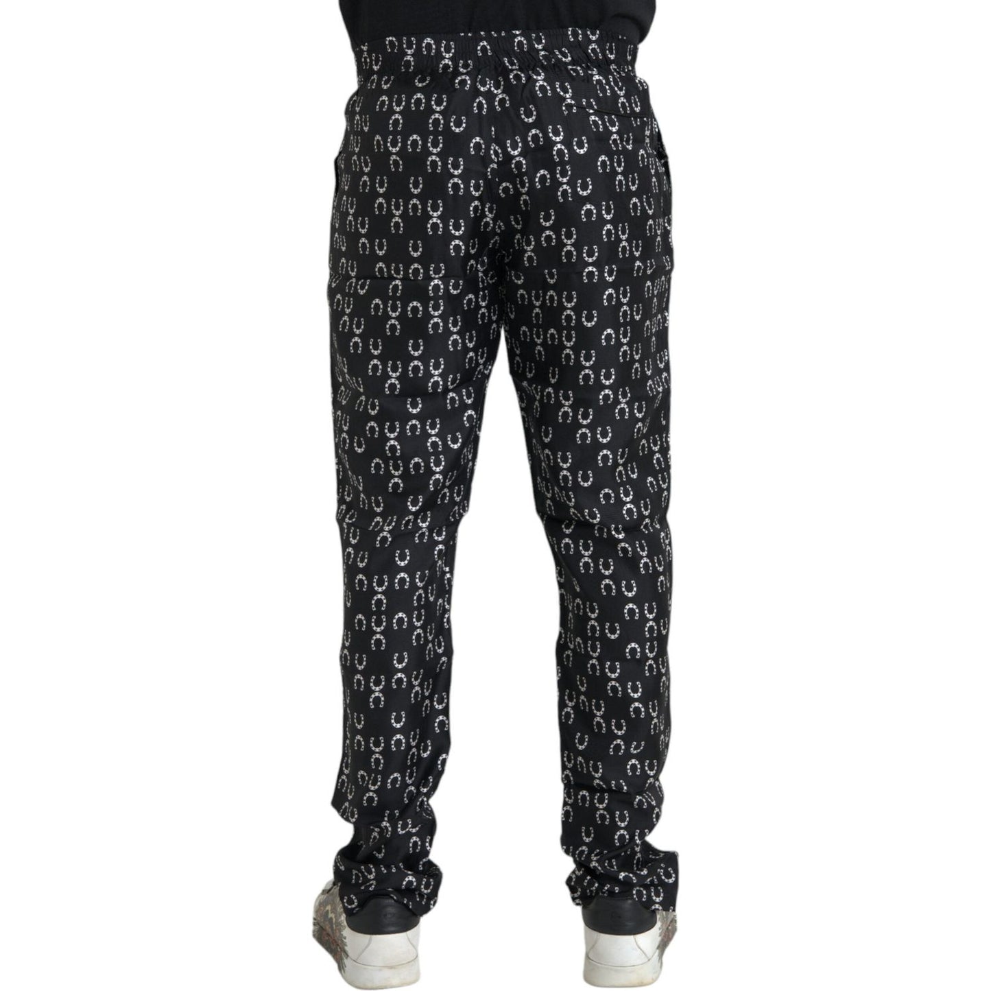Dolce & Gabbana Black Horseshoe Print Silk Pants PAN75282-48