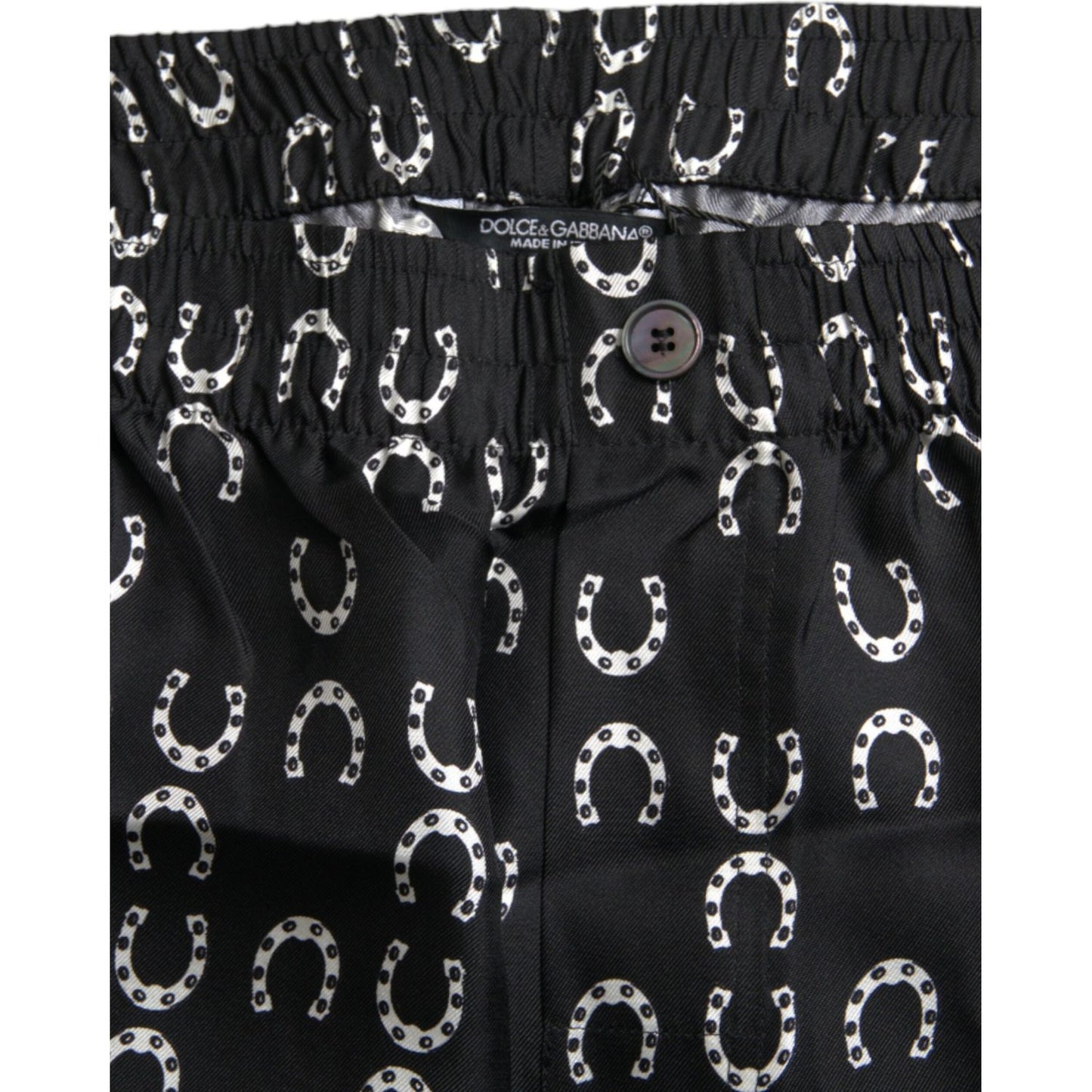 Dolce & Gabbana Black Horseshoe Print Silk Pants PAN75282-48