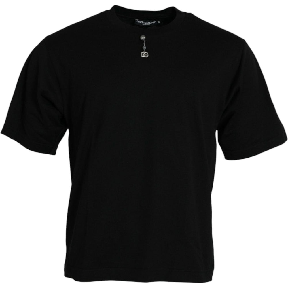Dolce & Gabbana Black Embellished Cotton Crew Neck T-shirt TSH84621-46