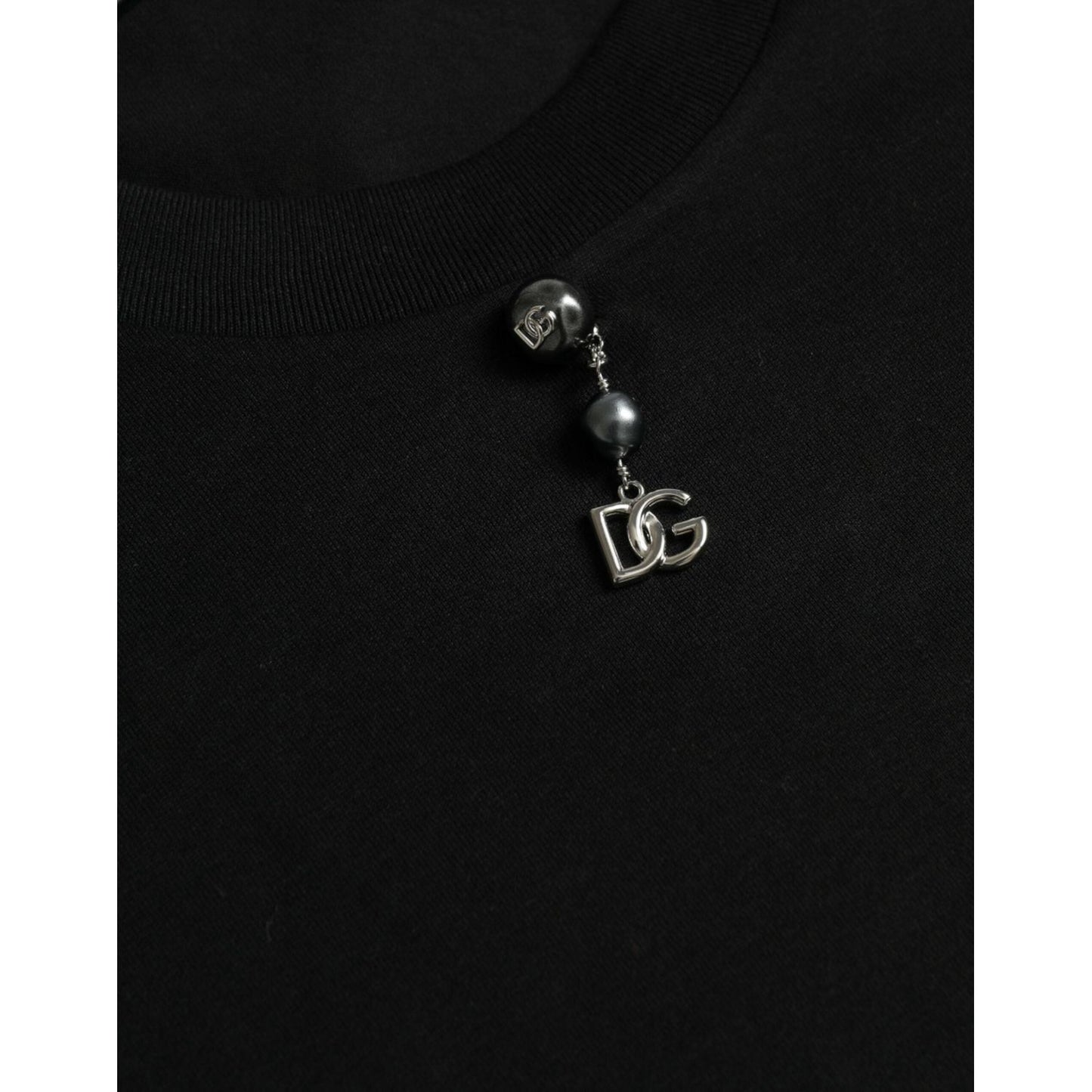 Dolce & Gabbana Black Embellished Cotton Crew Neck T-shirt TSH84621-46