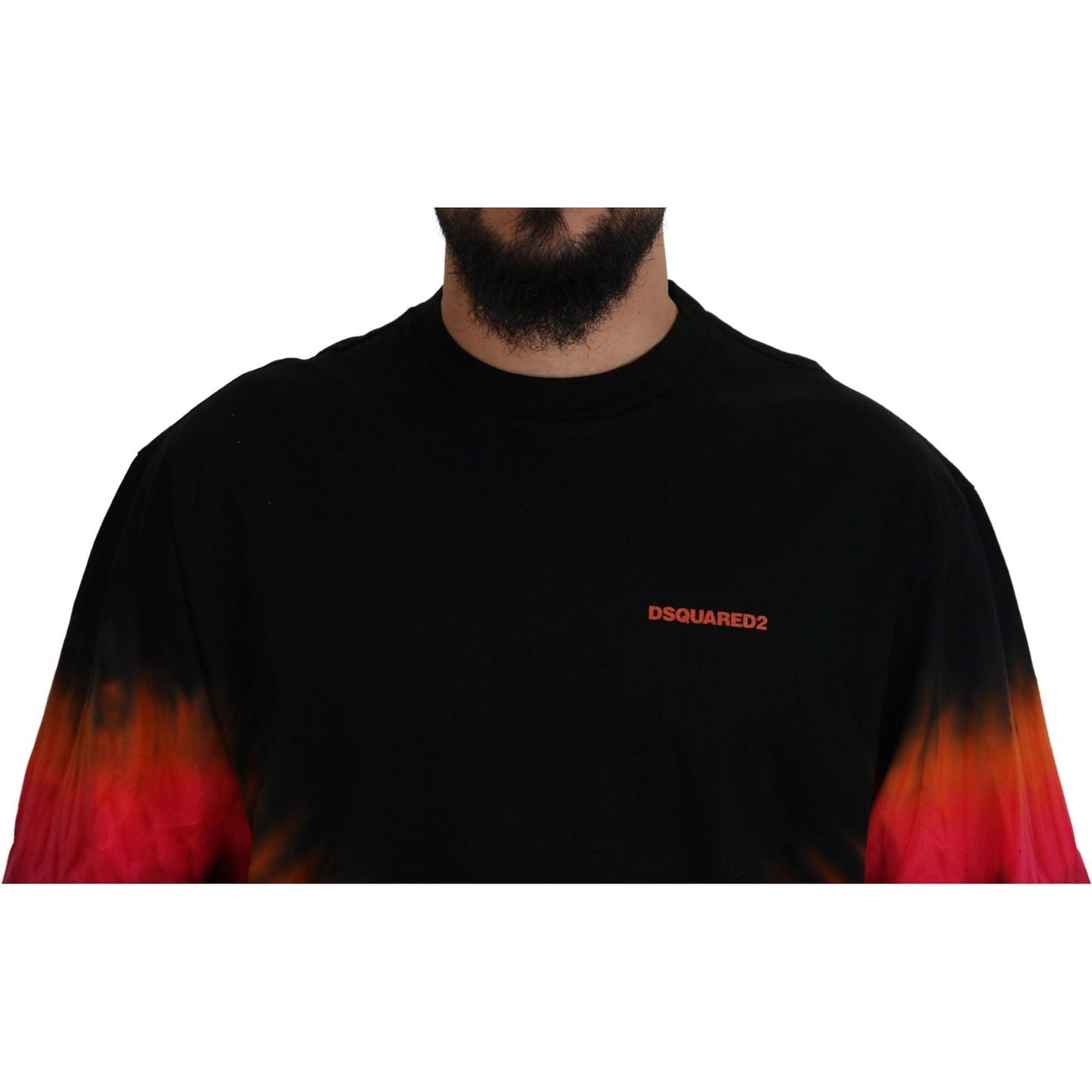 Dsquared² Black Orange Cotton Short Sleeves Crewneck T-shirt TSH83505-48