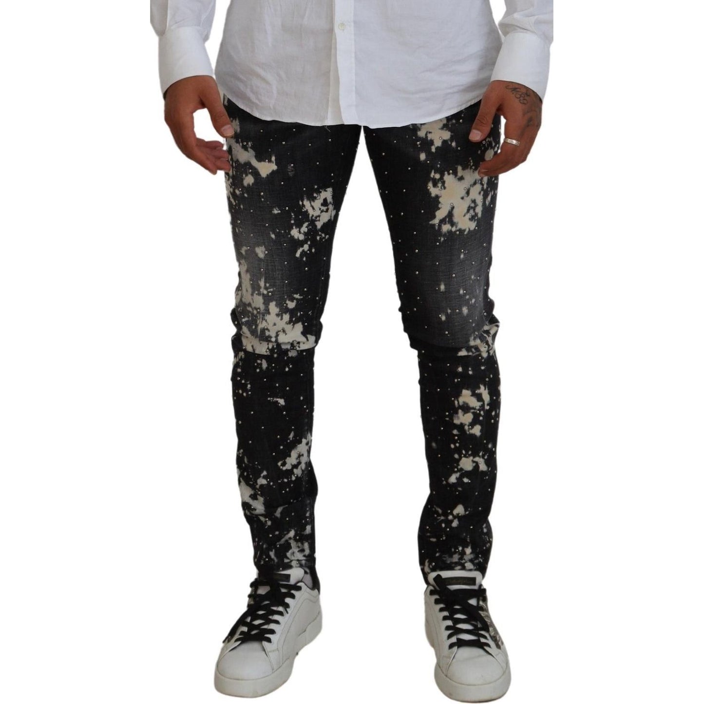 Dsquared² Black Washed White Color Splash Casual Denim Jeans PAN74443-48