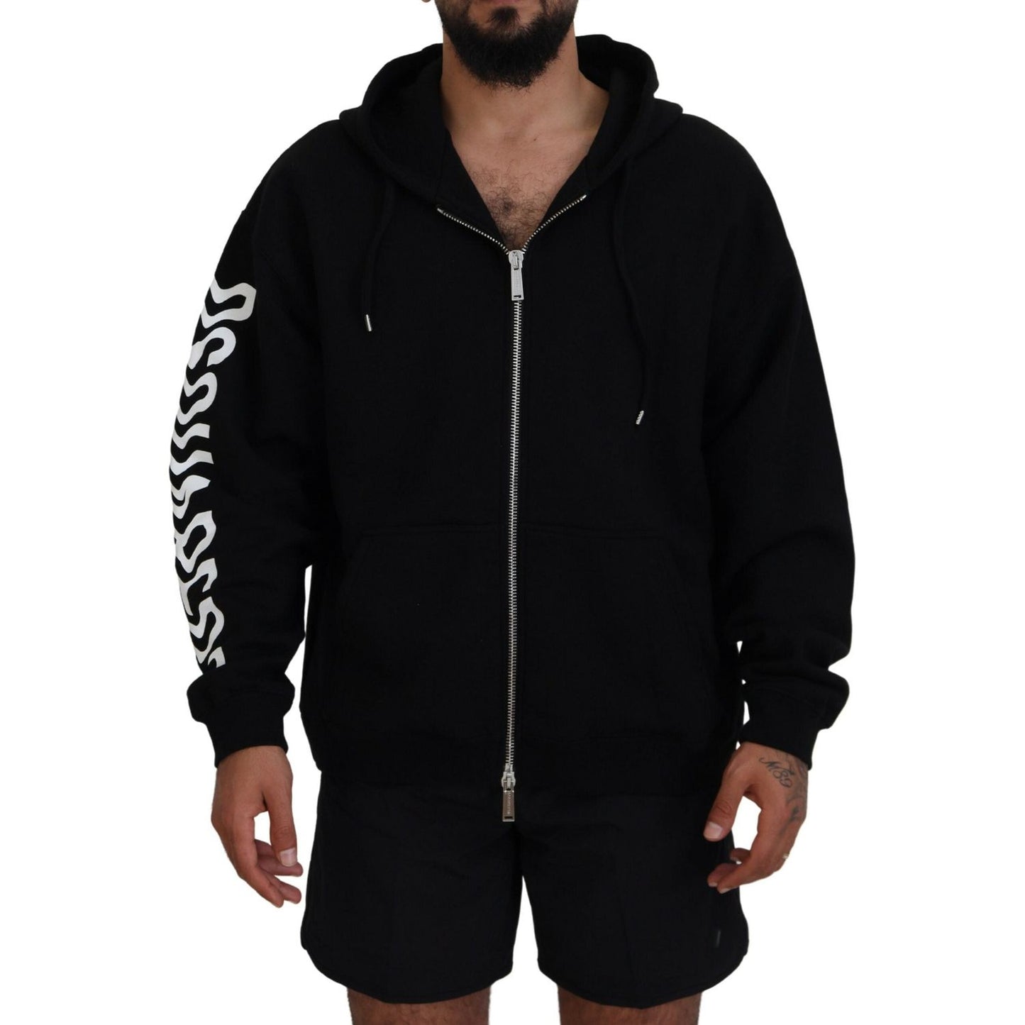 Dsquared² Black Hooded Full Zip Printed Sleeves Sweater TSH83477-48