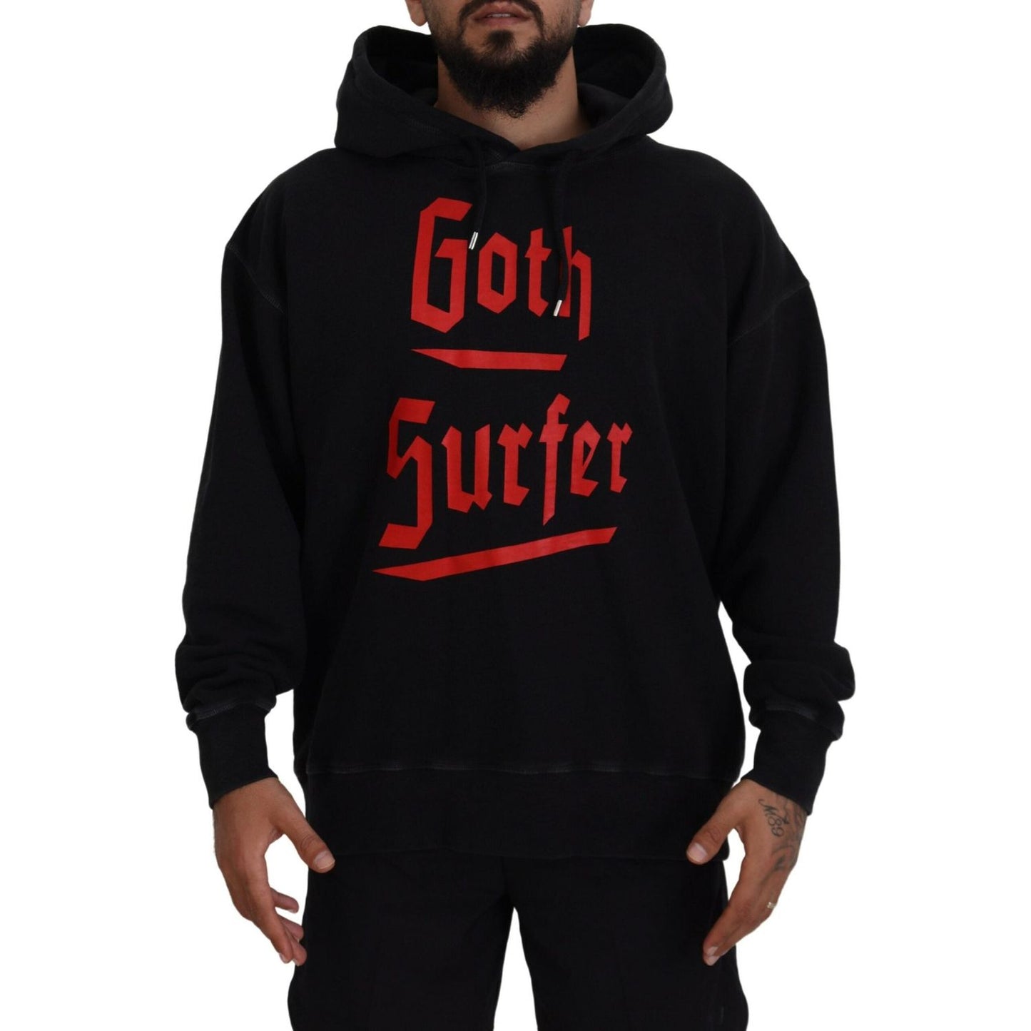 Dsquared² Black Cotton Hooded Printed Men Pullover Sweater TSH83479-48