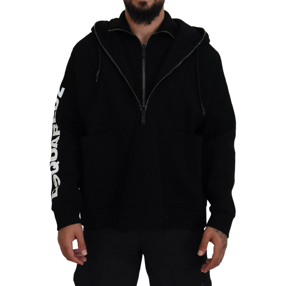 Dsquared² Black Hooded Printed Sleeves Double Zip Sweater TSH83490-48