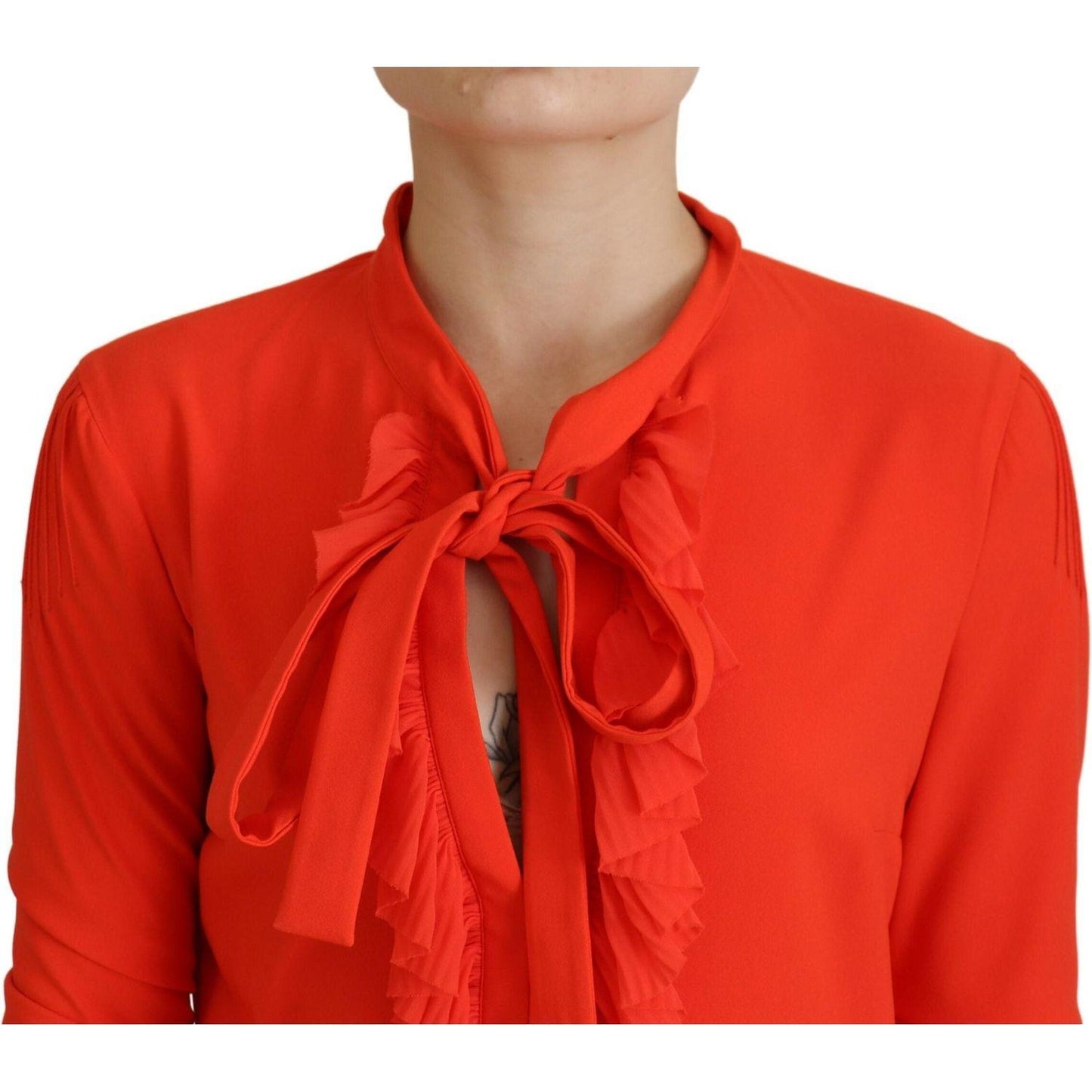 Dsquared² Red Polyester Long Sleeves Pleated Midi Dress DR28823-38