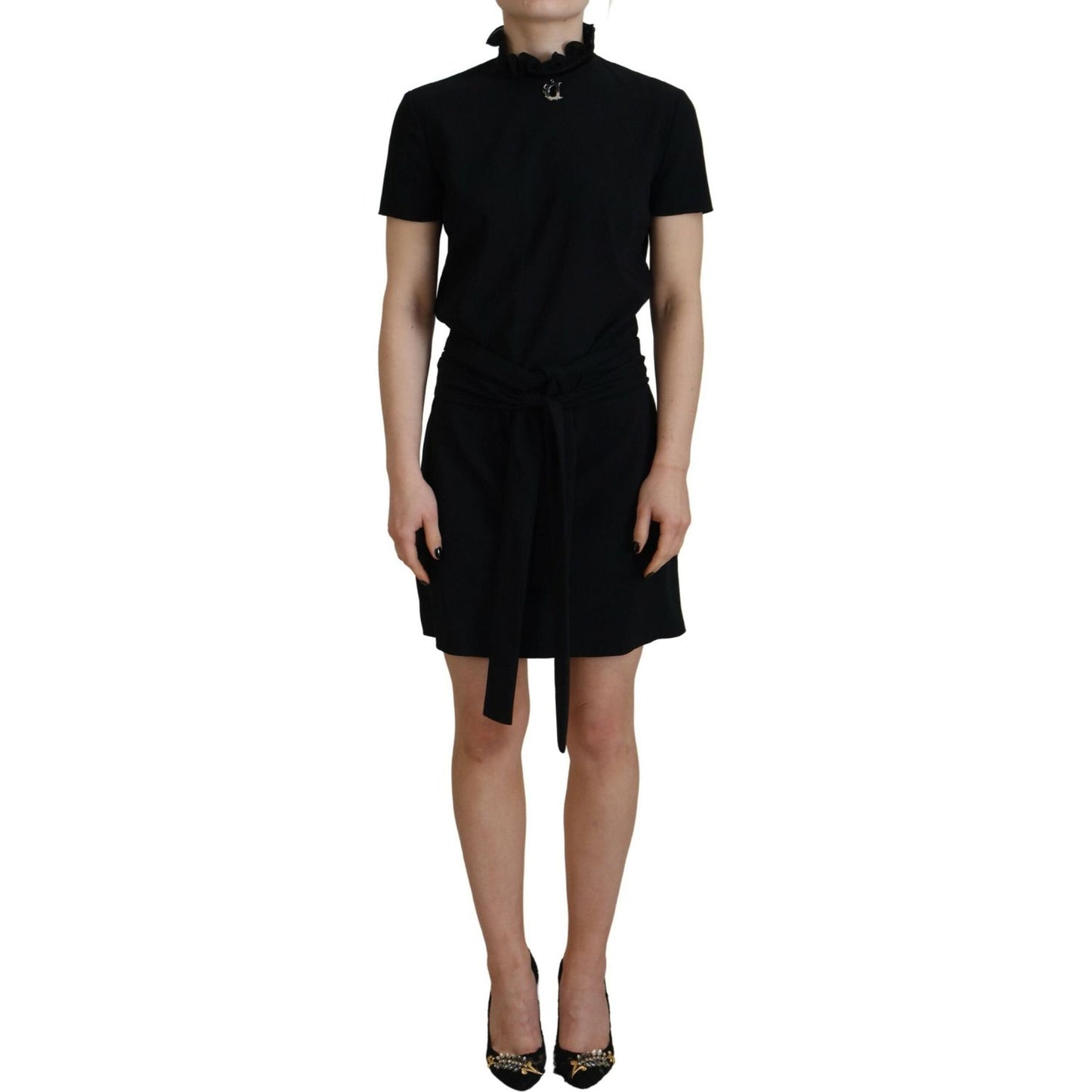 Dsquared² Black Polyester Short Sleeves Sheath Mini Dress DR28837-38