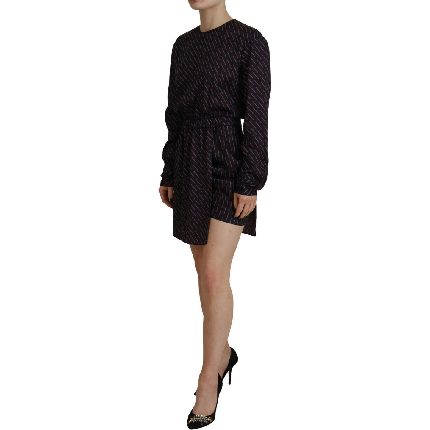 Dsquared² Black Logo Print Long Sleeves A-line Mini Dress DR28838-38