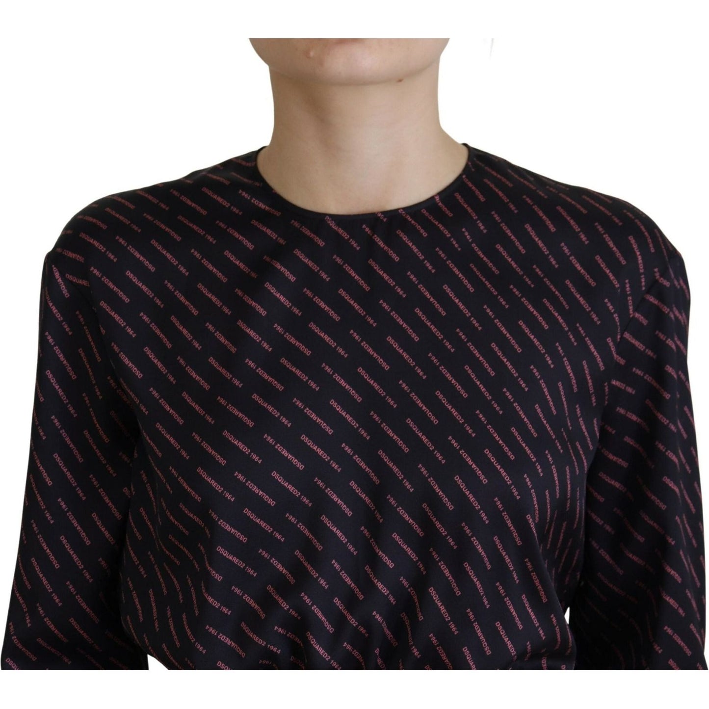 Dsquared² Black Logo Print Long Sleeves A-line Mini Dress DR28838-38