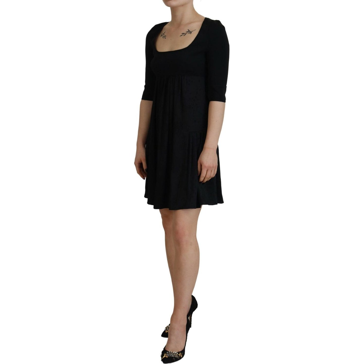 Dsquared² Black Acetate Short Sleeves A-line Sheath Dress DR28840-38