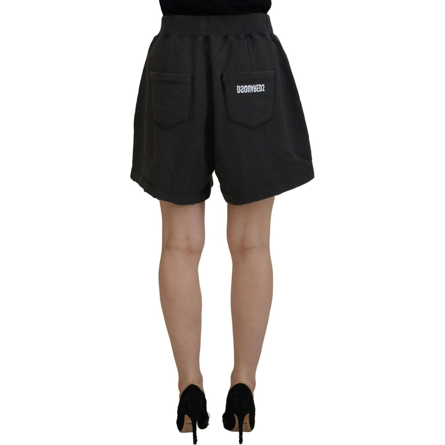 Dsquared² Black Cotton Mid Waist Tattered Tapered Shorts PAN74531-38
