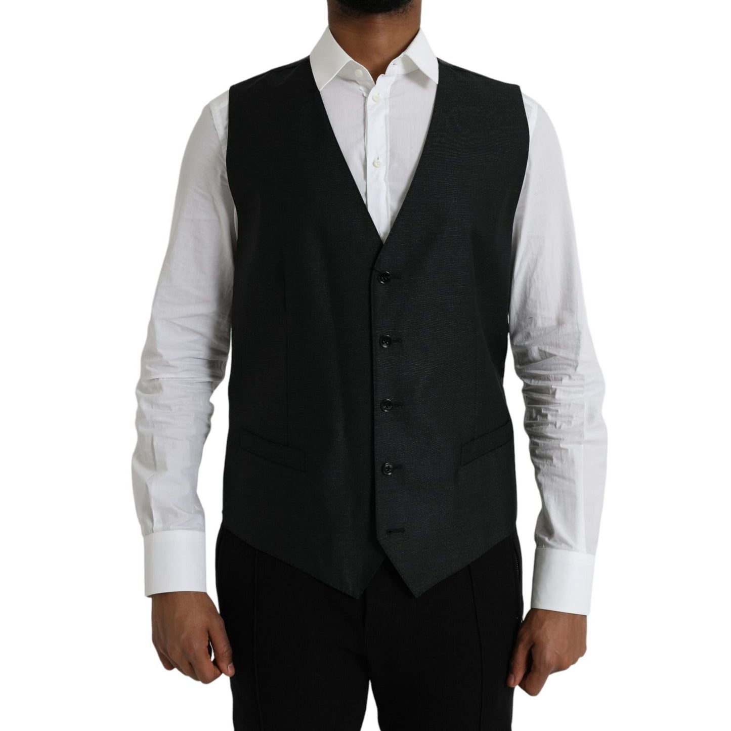 Dolce & Gabbana Black Wool Waistcoat Dress Formal Vest TSH851986-54
