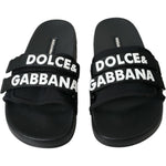 Dolce & Gabbana Black Neoprene Slides Flats Beachwear Shoes LA10806-35