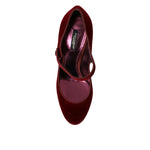 Dolce & Gabbana Red Velvet Gold Crystals Heels Mary Jane Shoes