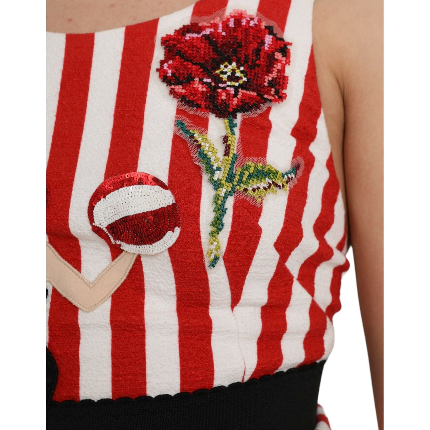 Dolce & Gabbana Red White Floral Sleeveless Sheath Midi Dress DR281181-36
