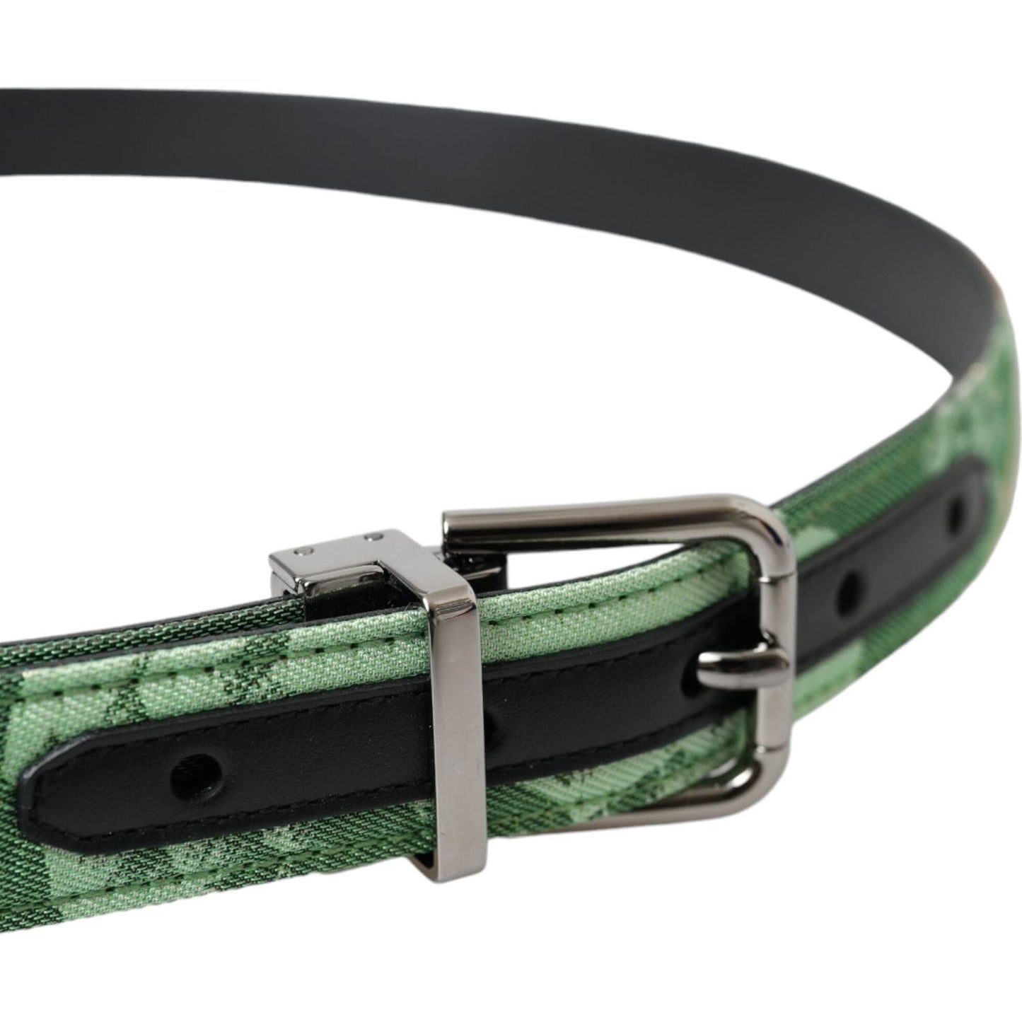 Dolce & Gabbana Green Leather Jacquard Silver Metal Buckle Belt BEL9192-90