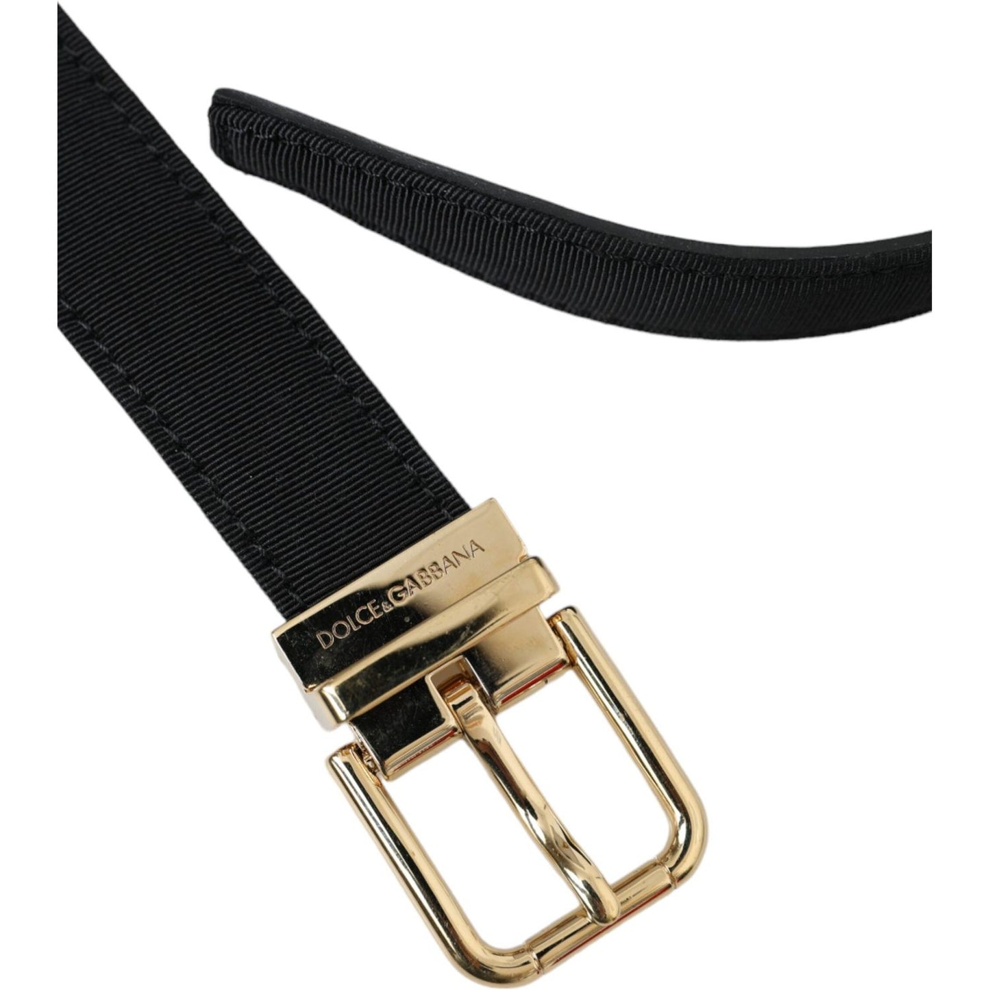 Dolce & Gabbana Black Gros Grain Gold Metal Buckle Belt Men BEL9224-80