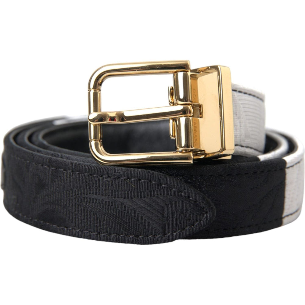 Dolce & Gabbana Black White Patchwork Gold Metal Buckle Belt WMB407-80