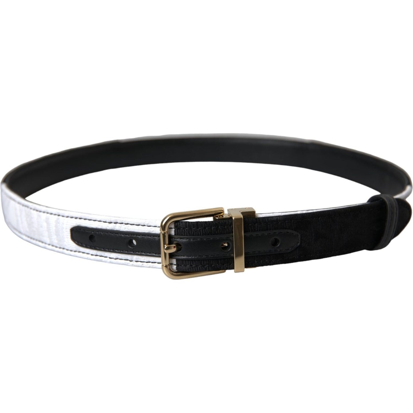 Dolce & Gabbana Black White Patchwork Gold Metal Buckle Belt WMB407-80