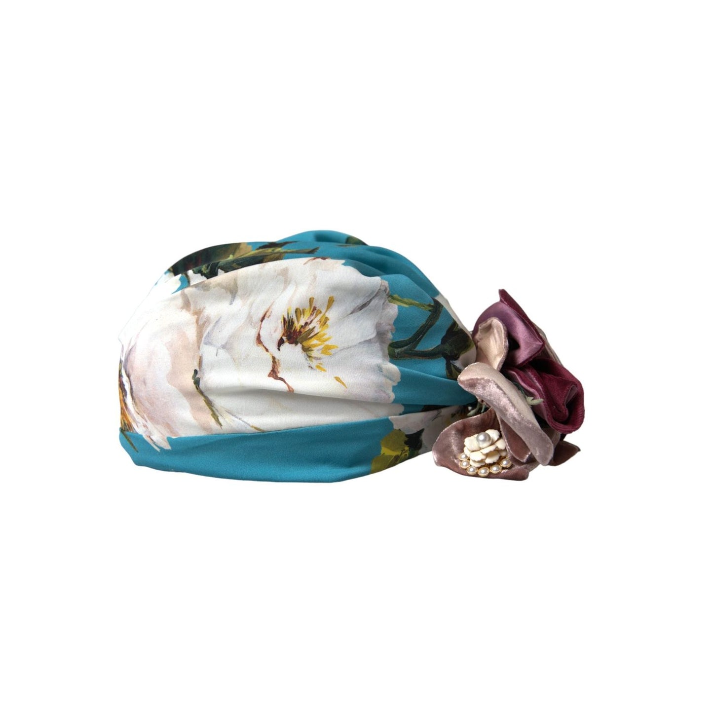 Dolce & Gabbana Blue Floral Motif Turban Head Hat Women HAT9527