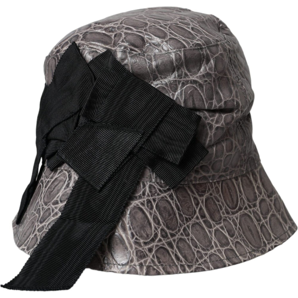 Dolce & Gabbana Black Gray Patterned Leather Bucket Hat HAT9554-56