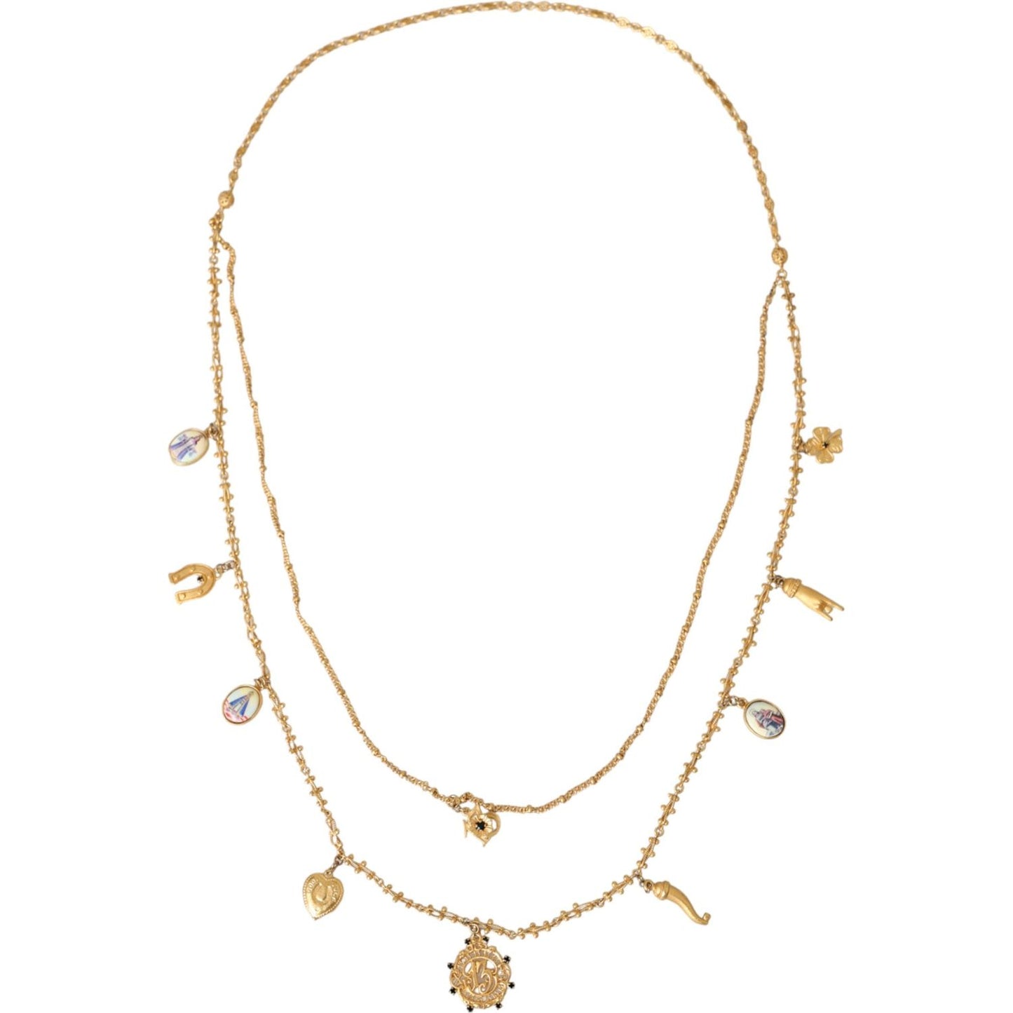 Dolce & Gabbana Gold Tone Chain Brass Charm Statement Sicily Necklace Necklace