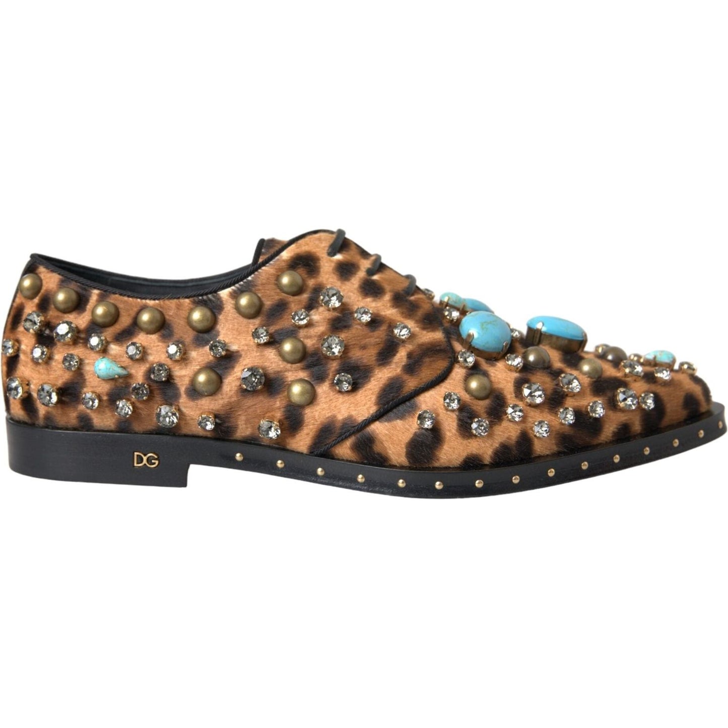 Dolce & Gabbana Brown Leopard Hair Crystal Dress Broque Shoes LA11132-36.5