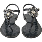Dolce & Gabbana Black Crystal Flats Sandals Flip Flops Shoes LA10973-35