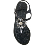 Dolce & Gabbana Black Crystal Flats Sandals Flip Flops Shoes LA10973-35