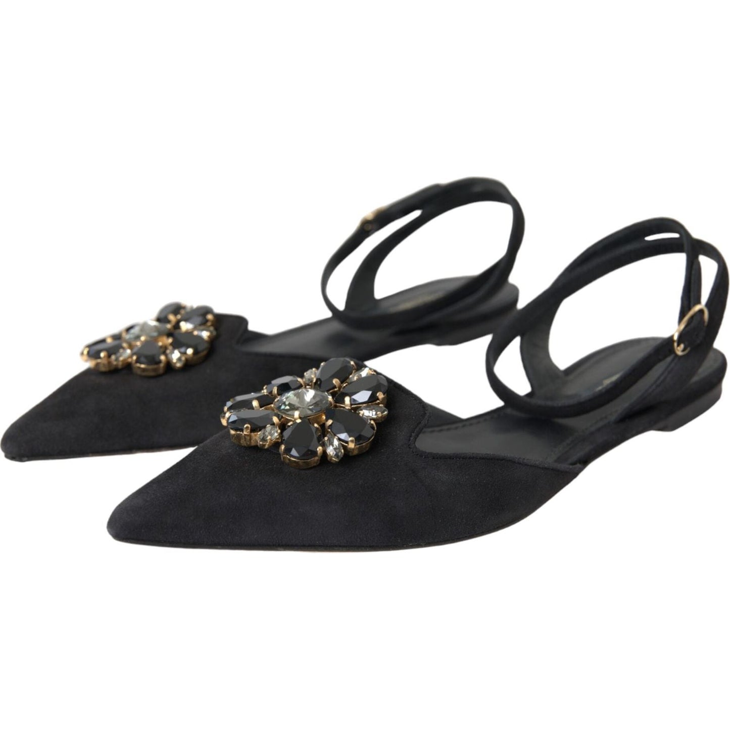 Dolce & Gabbana Black Leather Crystal Slingback Sandals Shoes LA11164-38