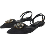 Dolce & Gabbana Black Leather Crystal Slingback Sandals Shoes LA11164-38