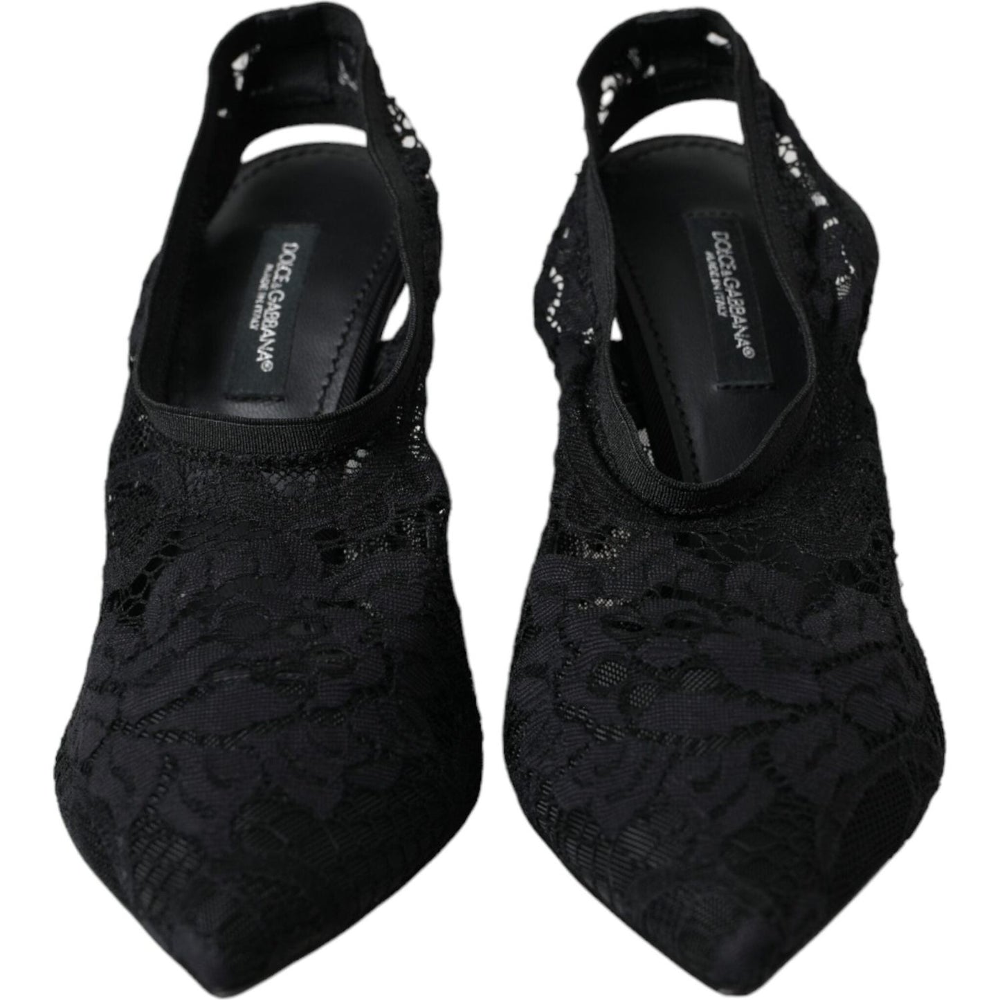 Dolce & Gabbana Black Lace Stretch Heels Slingbacks Shoes LA11198-36