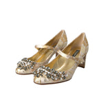 Dolce & Gabbana Gold Jacquard Crystal Mary Janes Pumps Shoes LA10957-35