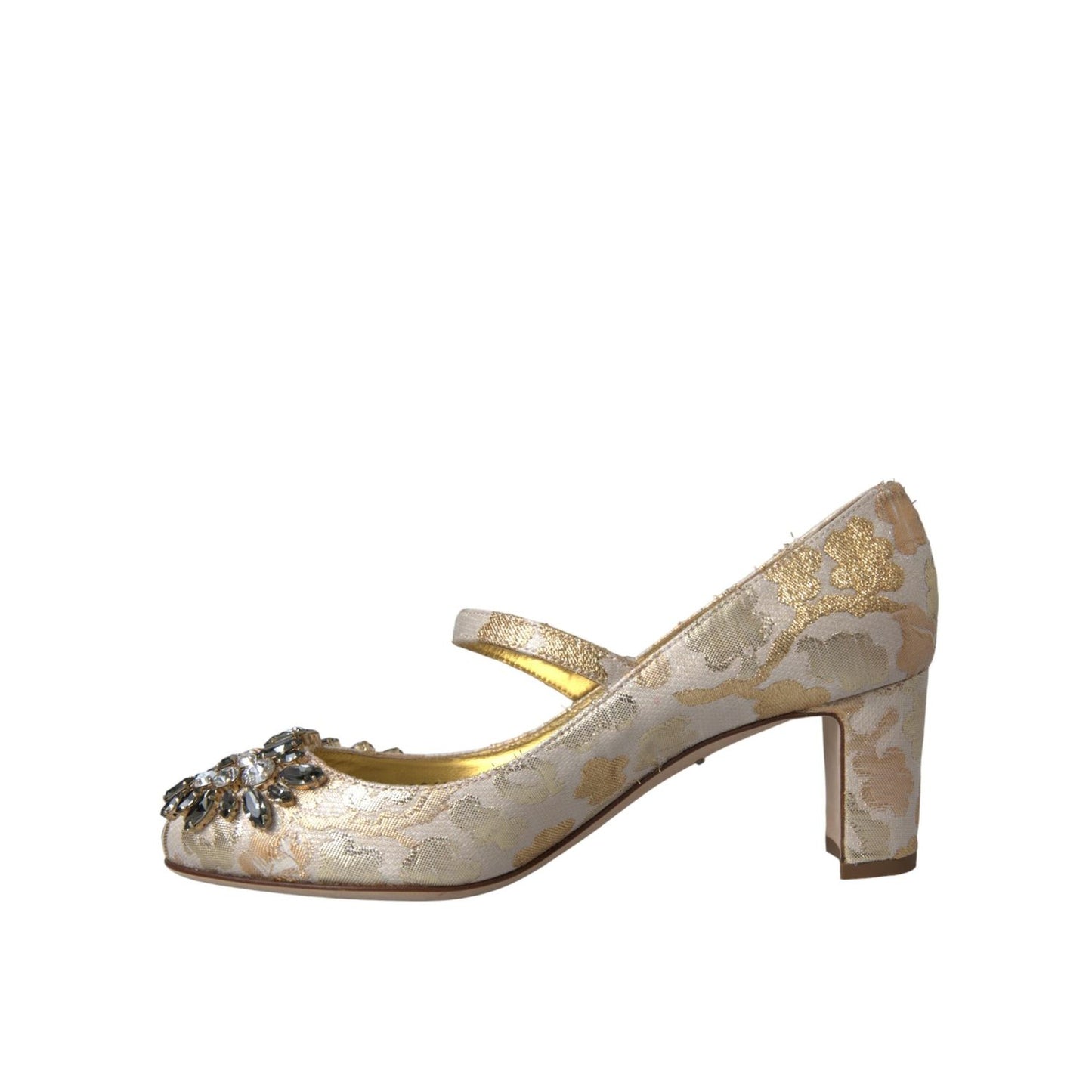 Dolce & Gabbana Gold Jacquard Crystal Mary Janes Pumps Shoes LA10957-35
