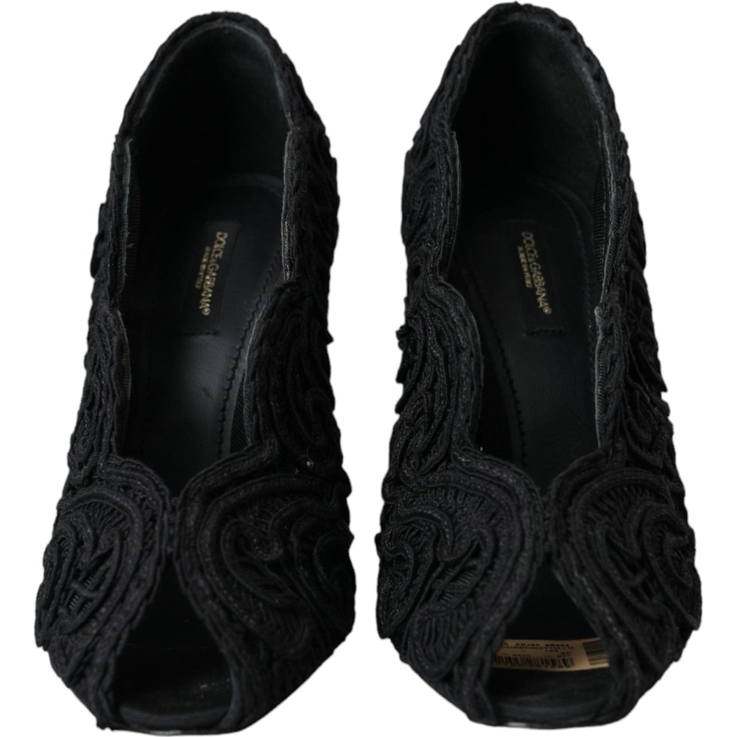 Dolce & Gabbana Black Cordonetto Ricamo Pump Open Toe Shoes LA11001-38
