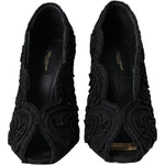 Dolce & Gabbana Black Cordonetto Ricamo Pump Open Toe Shoes LA11001-38