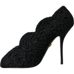 Dolce & Gabbana Black Cordonetto Ricamo Pump Open Toe Shoes LA11001-38